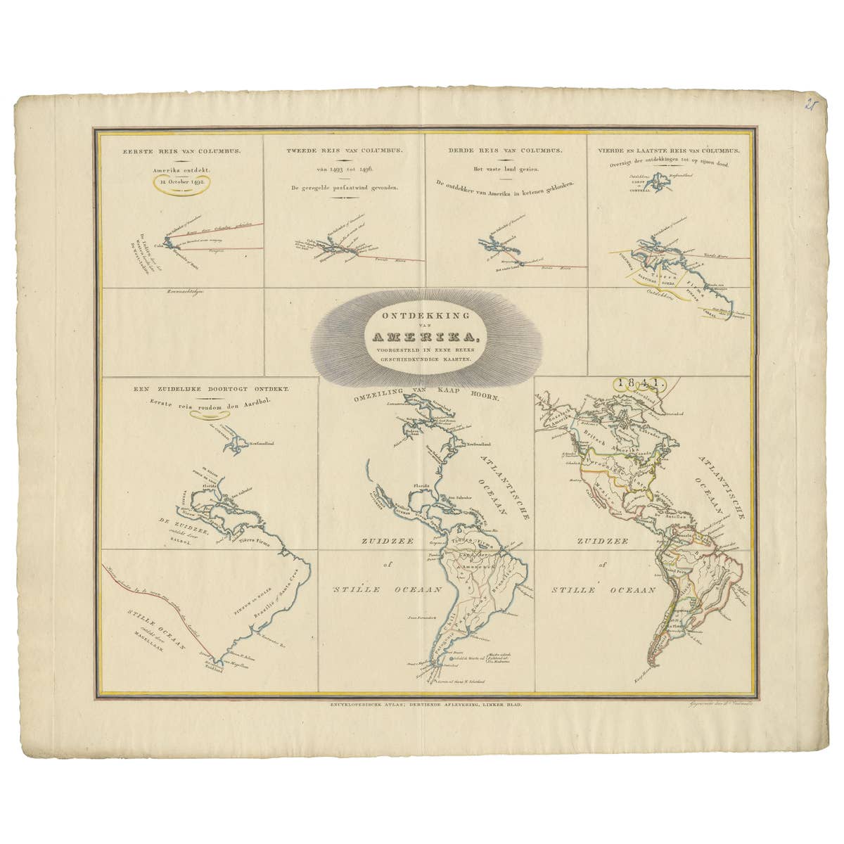 Interesting Antique Map of the Development of the Mapping of the America's, 1841