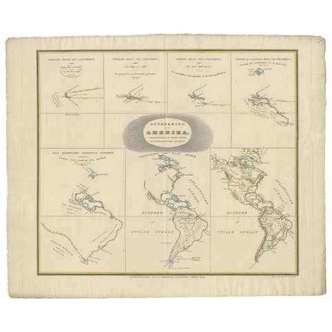 Interesting Antique Map of the Development of the Mapping of the America's, 1841