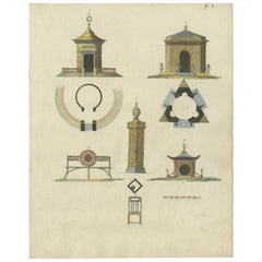Interesting Antique Print of Garden Architecture by Van Laar, 1802