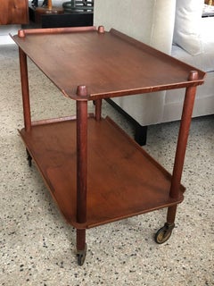 Interesting Bent Plywood Danish Teak Bar Cart