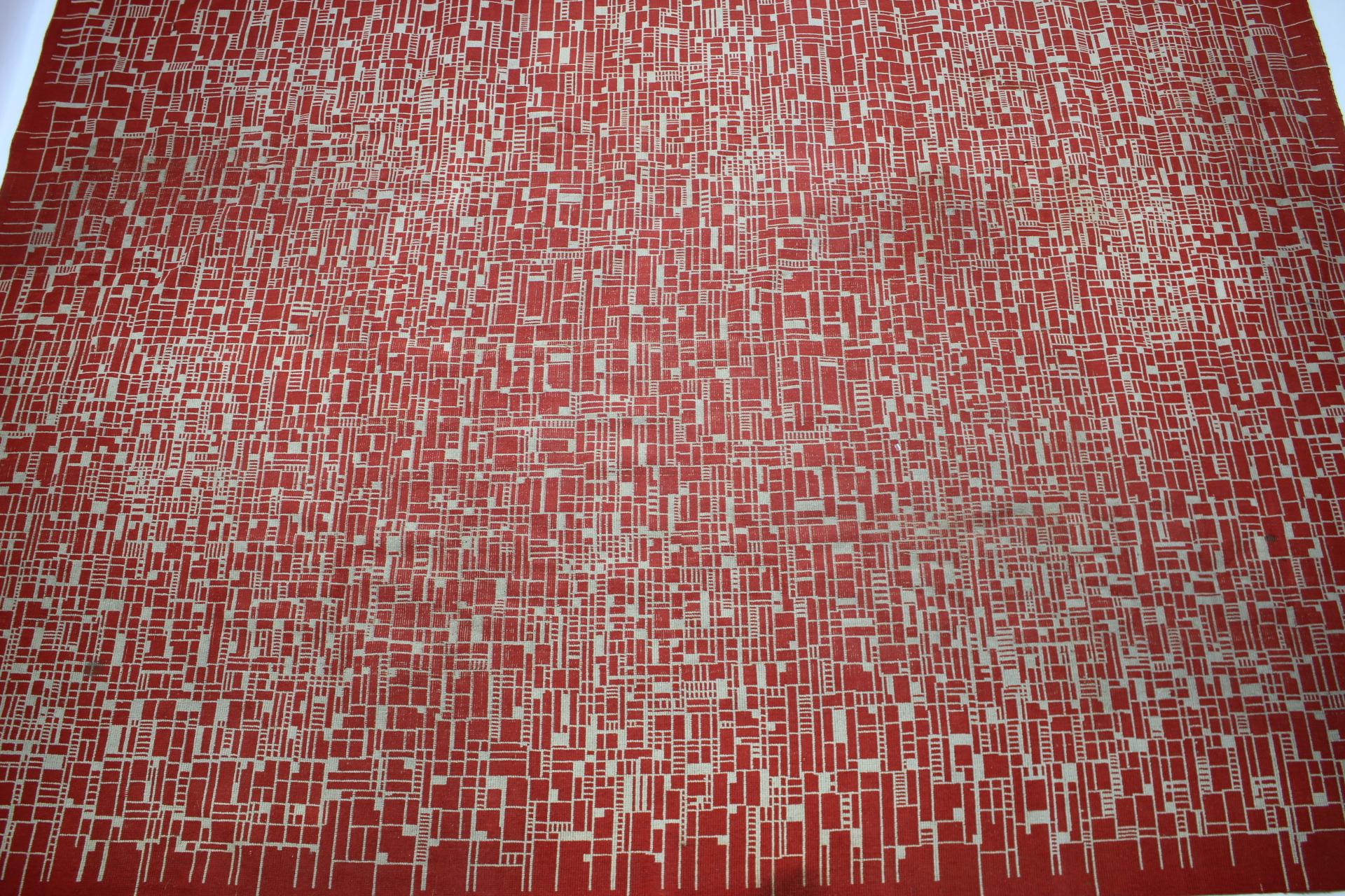 Czech Interesting Big Abstract Geometric Modernist Bouclé Carpet / Rug, around 1950s For Sale