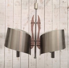 Interesting Brushed Steel and Lucite Chandelier, French Work by Maison Charles