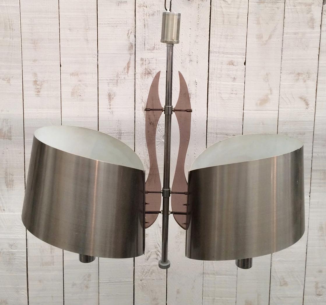 Mid-20th Century Interesting Brushed Steel and Lucite Chandelier, French Work by Maison Charles For Sale