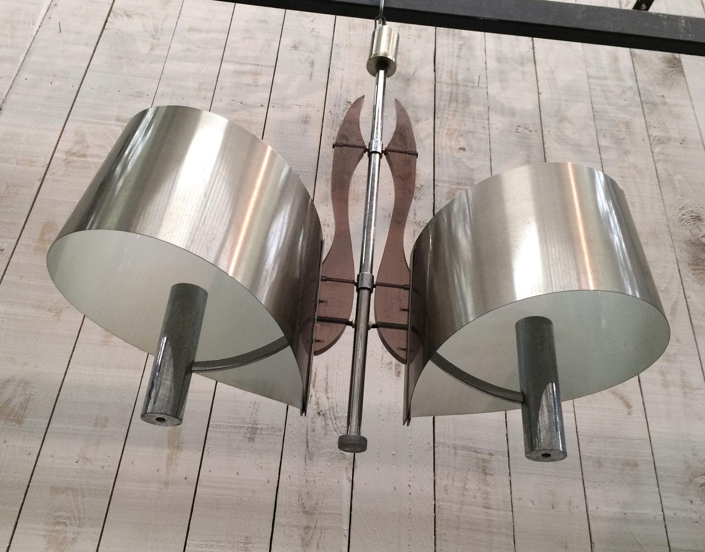 Interesting Brushed Steel and Lucite Chandelier, French Work by Maison Charles For Sale 3