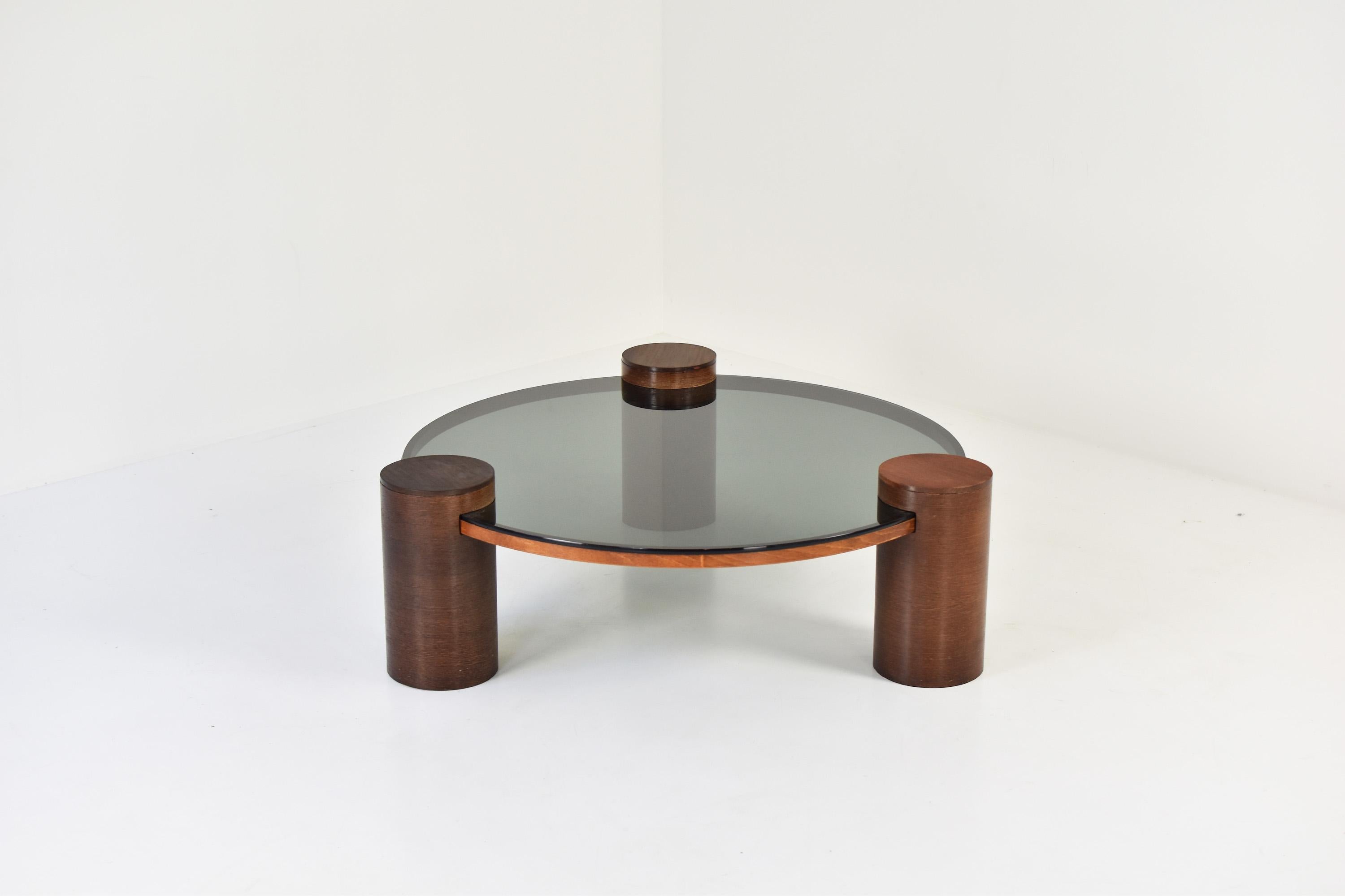 Mid-Century Modern Interesting Brutalist Coffee Table in Wenge and Smoked Glass from the 1950’s