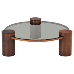 Interesting Brutalist Coffee Table in Wenge and Smoked Glass from the 1950’s