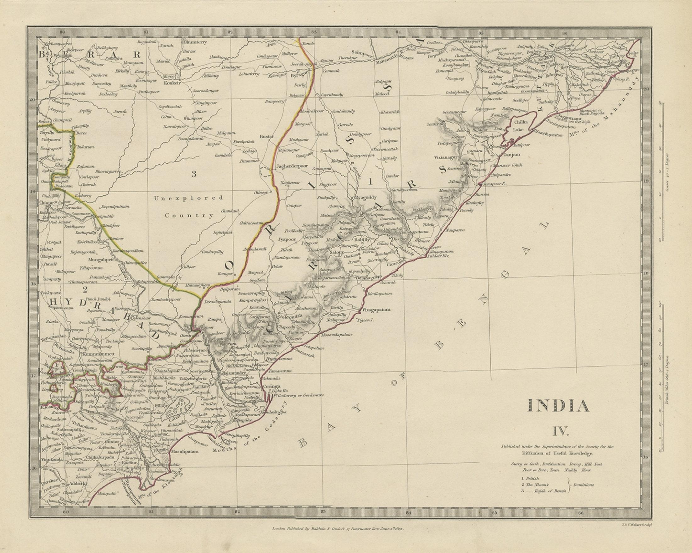 Carte ancienne intéressante et détaillée de l'Inde de l'Est, 1832 Bon état - En vente à Langweer, NL