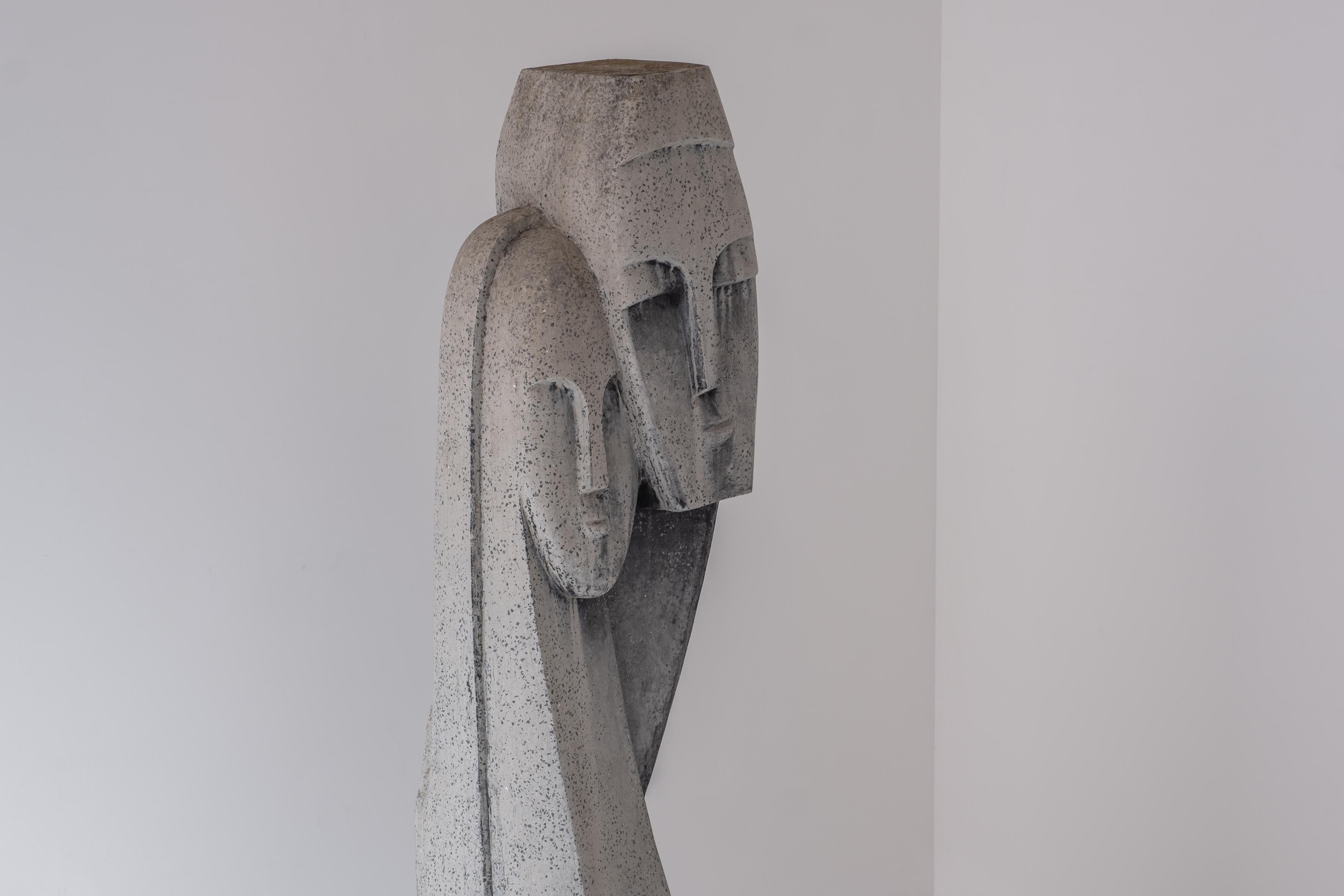 European Interesting ‘Devotion’ Head Sculpture in Terrazzo and Concrete, 1970s For Sale