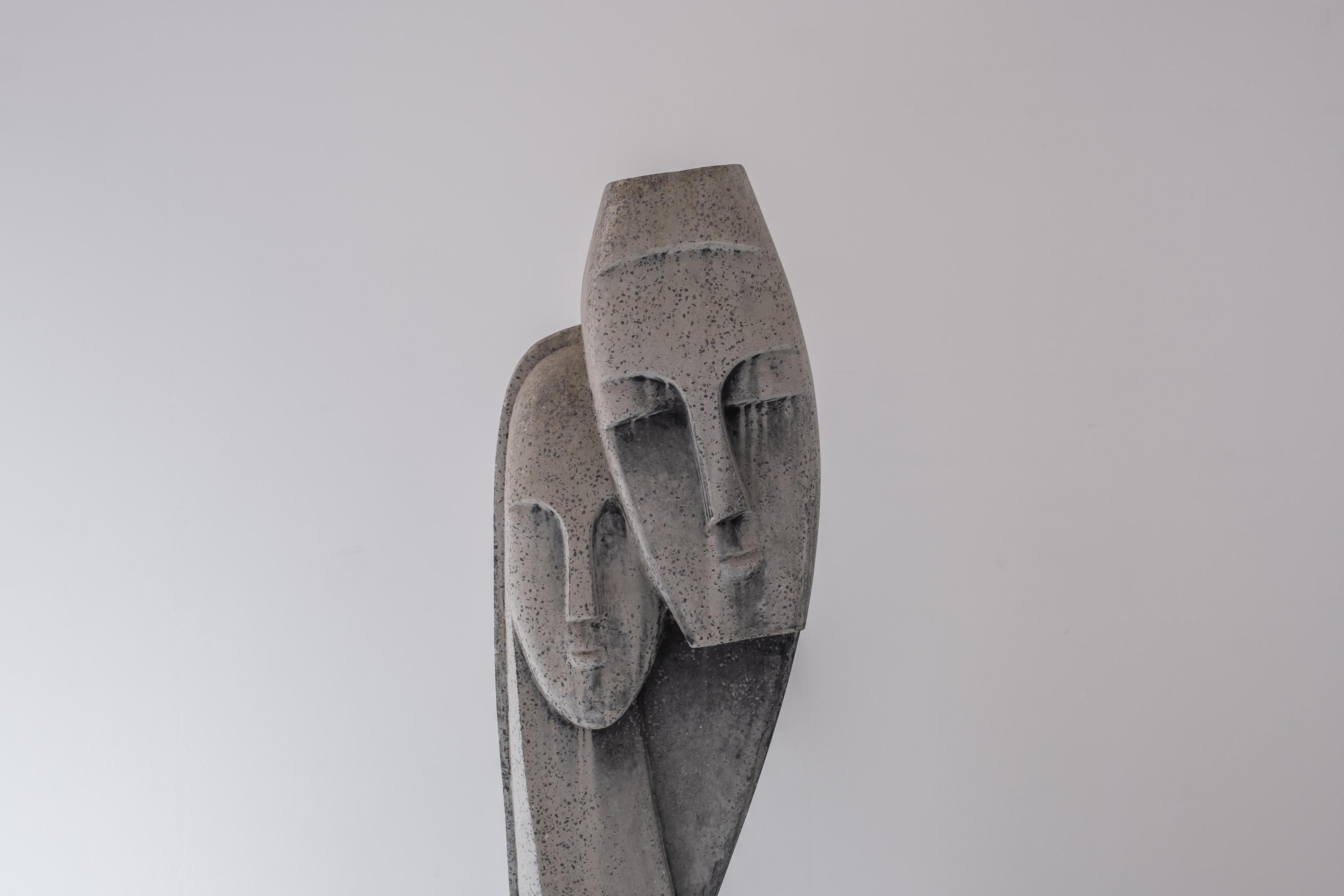 Stone Interesting ‘Devotion’ Head Sculpture in Terrazzo and Concrete, 1970s For Sale