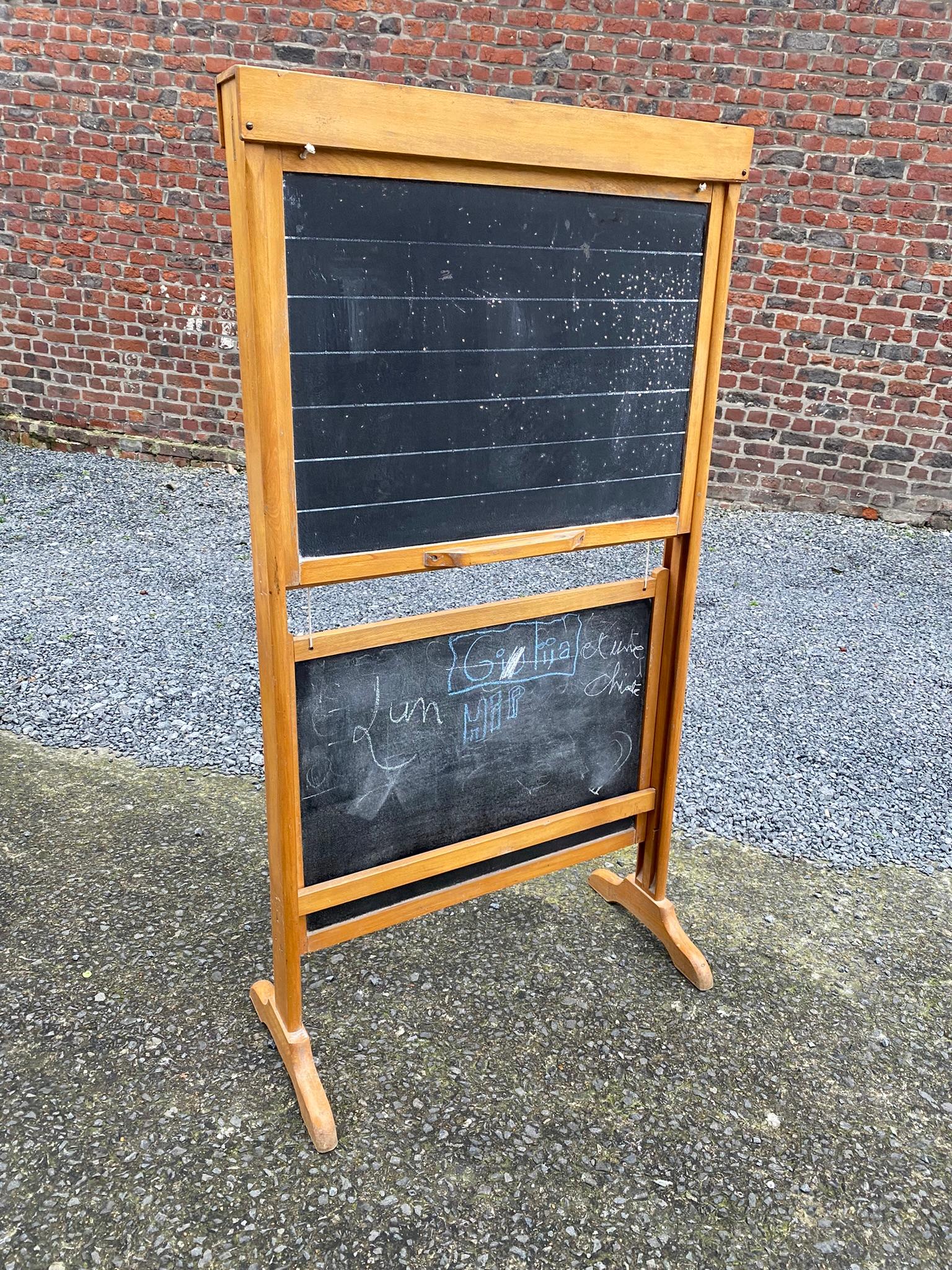 Belgian Interesting Double-Sided School Blackboard with Josco Brand System, circa 1950 For Sale