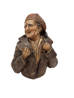 Interesting early tobacco box tin, man, pipe smoker, 1890, Bohemia, Czech Rep