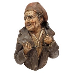 Interessante frühe Tabakdose, Mann, Pfeifenraucher, 1890, Bohemia, Tschechische Republik