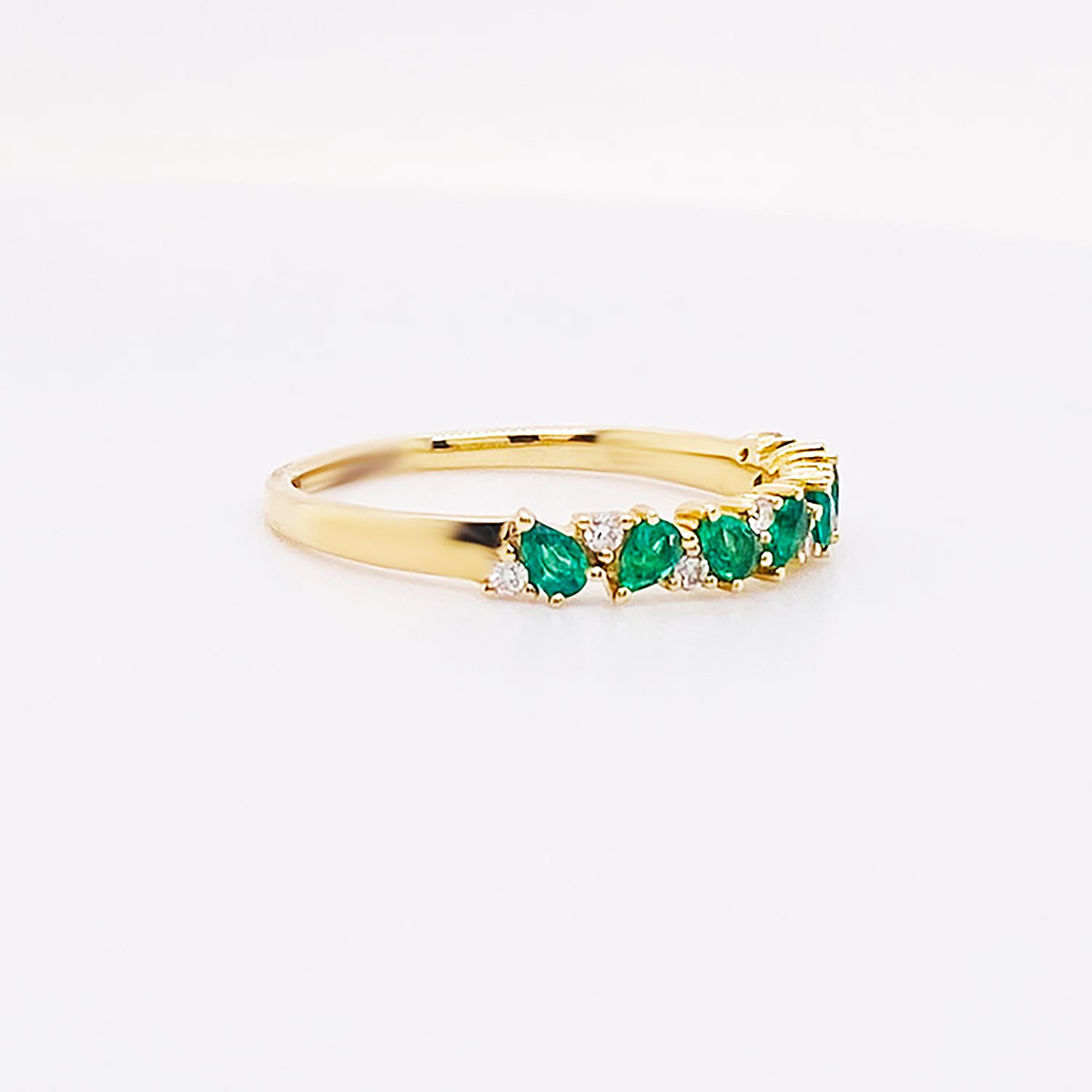 For Sale:  Interesting Emerald Diamond Stackable Band 14K Gold Pear Shape Emerald .50 CT 4