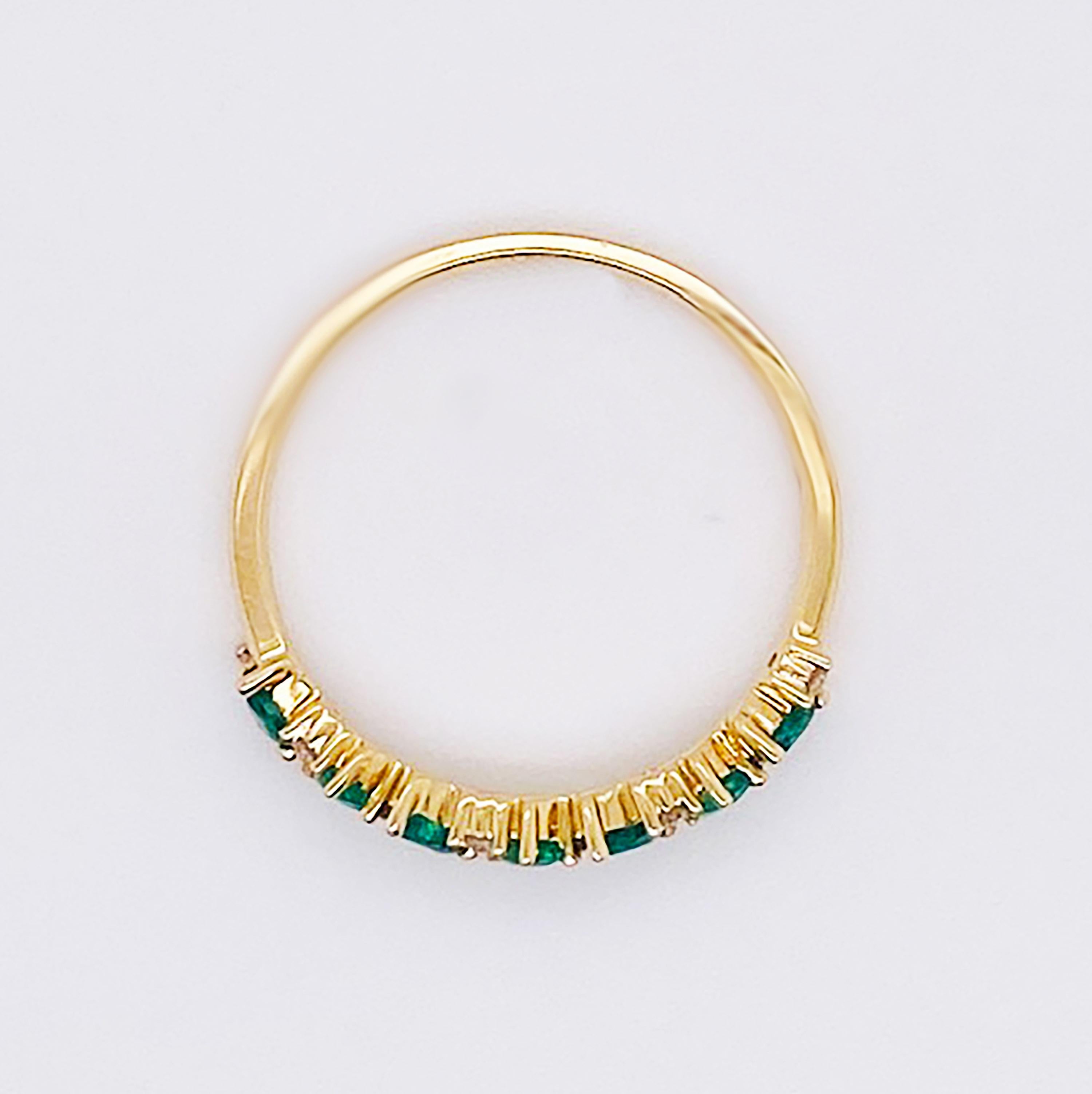 For Sale:  Interesting Emerald Diamond Stackable Band 14K Gold Pear Shape Emerald .50 CT 5