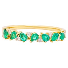Interesting Emerald Diamond Stackable Band 14K Gold Pear Shape Emerald .50 CT