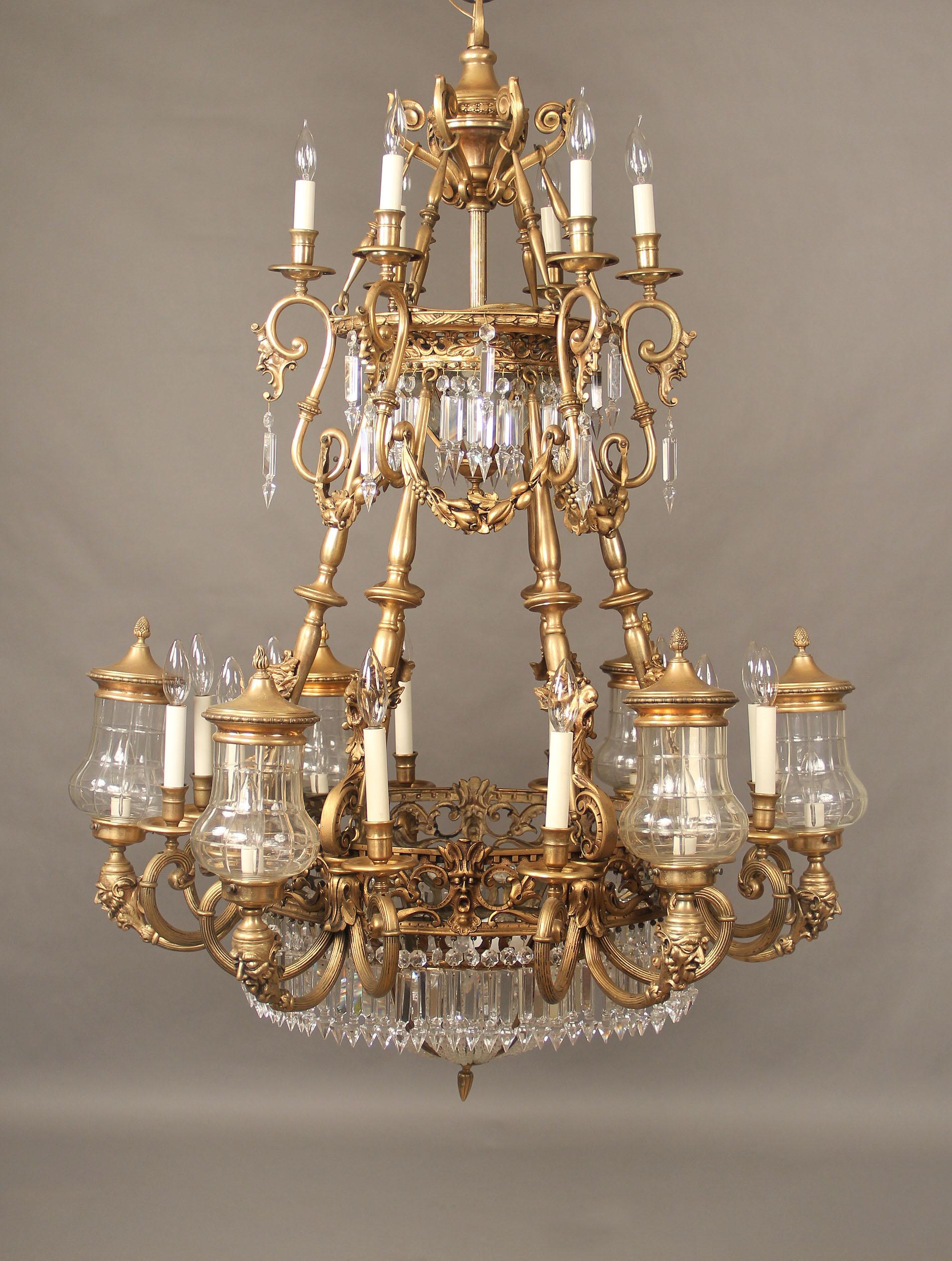 An interesting early 20th century gilt bronze and crystal twenty-six-light 