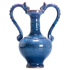 Interesting Glazed Ewer DOuble handle Chinese Porcelain Vase, 20th century
