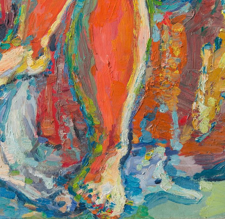  Colorful Reclining Nude in Chair Painting in Impressionistic Style  In Good Condition In Houston, TX