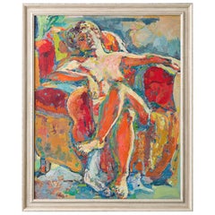  Colorful Reclining Nude in Chair Painting in Impressionistic Style 