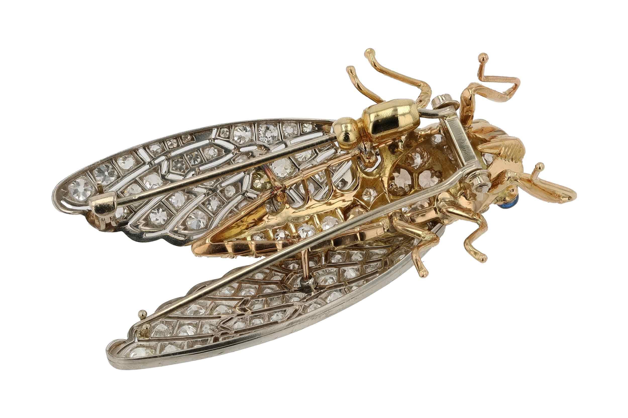 Interesting Insect Cicada Diamond Brooch Pin In Good Condition For Sale In Santa Barbara, CA