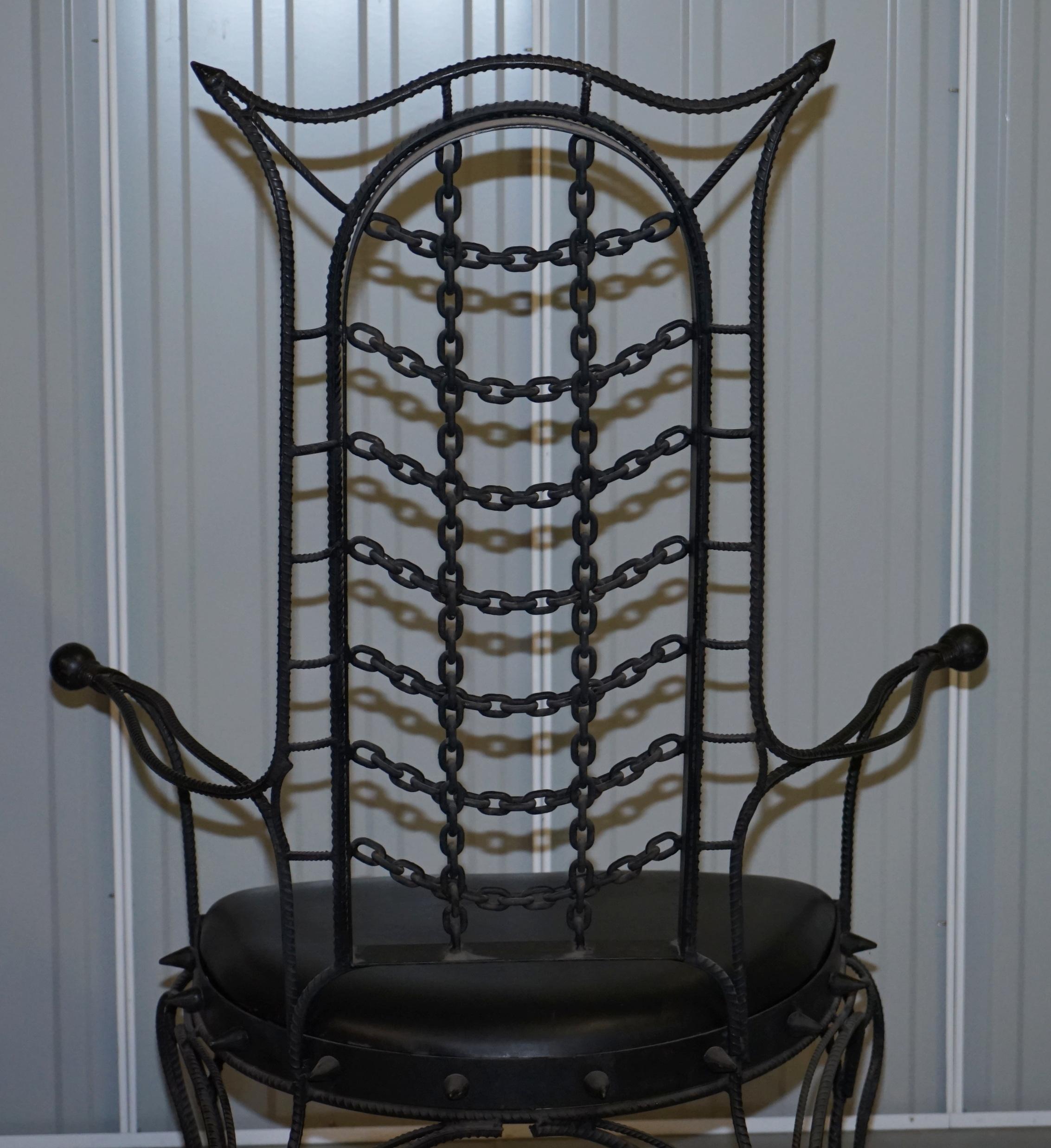 Interesting Iron Workers Gothic Sexy Dungeon Iron Throne Armchair Part Suite en vente 10
