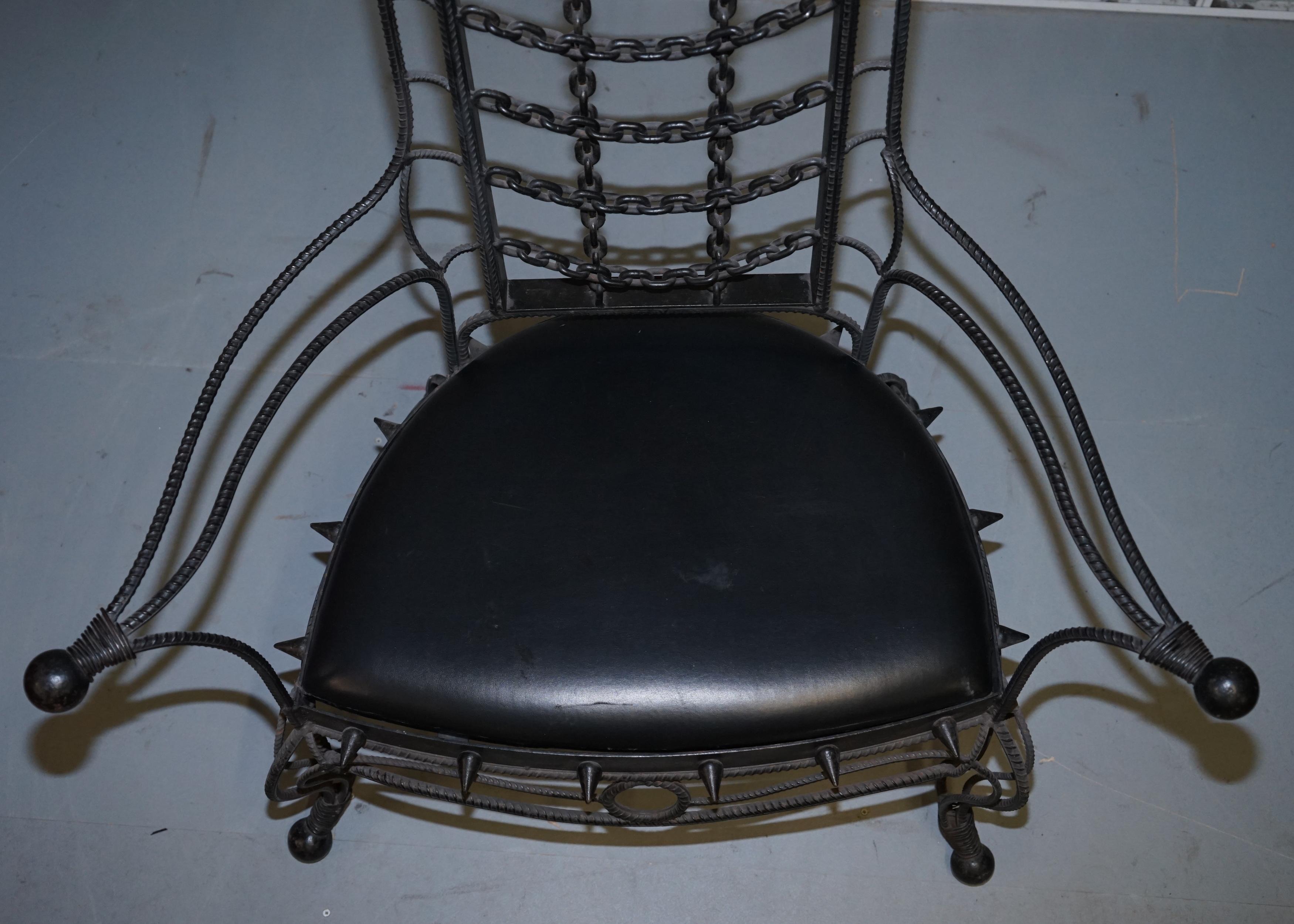 Hand-Crafted Interesting Iron Workers Gothic Sexy Dungeon Iron Throne Armchair Part Suite For Sale