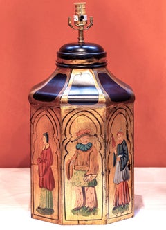 Interesting, Large, Asian Motif Tea Caddy Toleware Lamp
