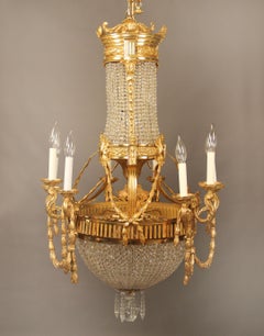 Interesting Late 19th Century Gilt Bronze and Crystal Basket Chandelier