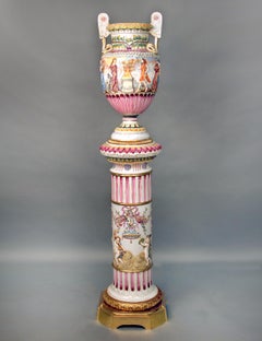 Interesting Late 19th Century Italian Capodimonte Porcelain Vase and Pedestal