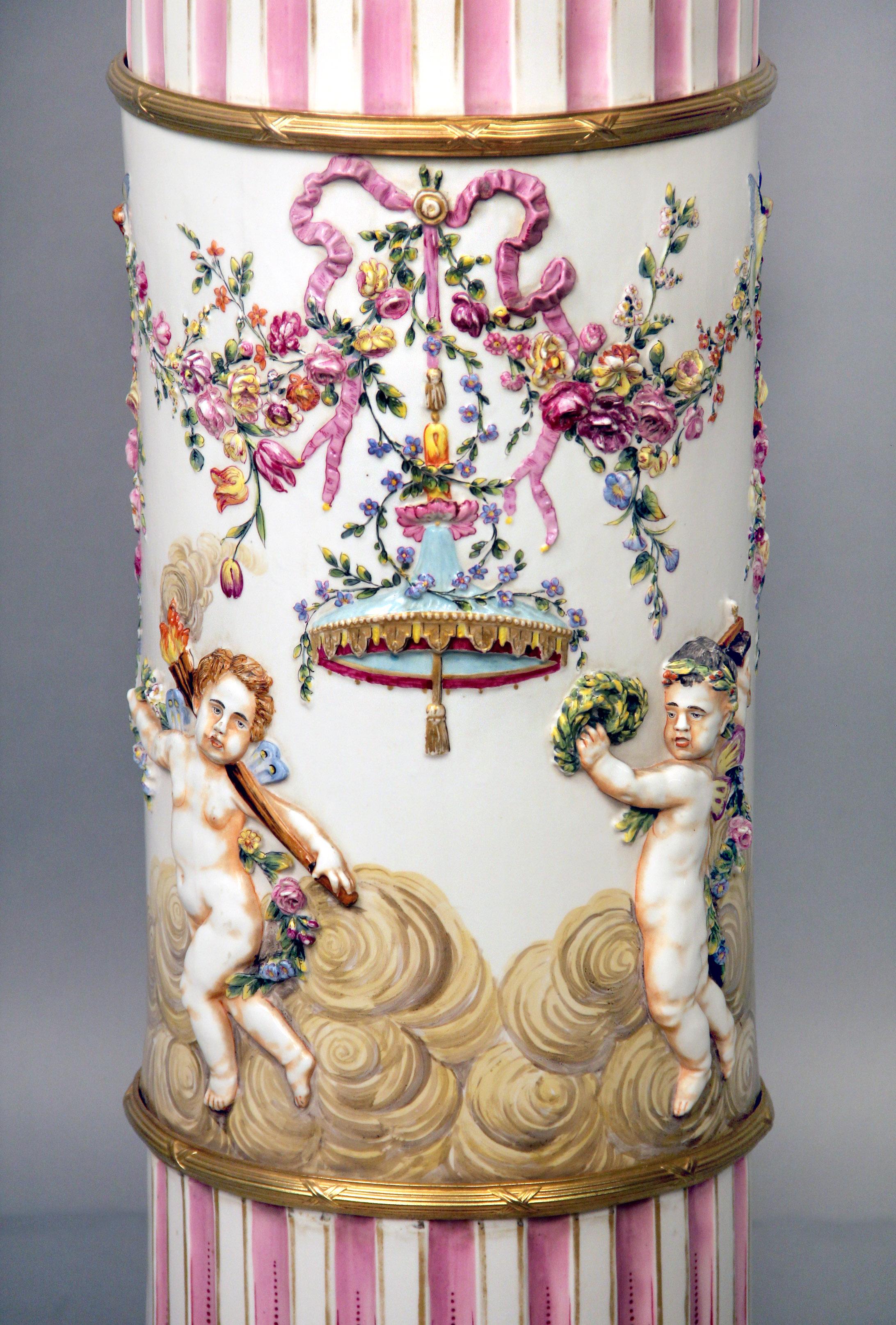 Gilt Interesting Late 19th Century Italian Capodimonte Porcelain Vase and Pedestal For Sale