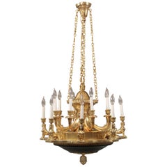 Antique Interesting Late 19th-Early 20th Century Gilt Bronze Empire Style Chandelier