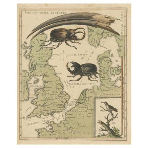 Interesting Map of Great Britain and Northern Europe with various Illustrations
