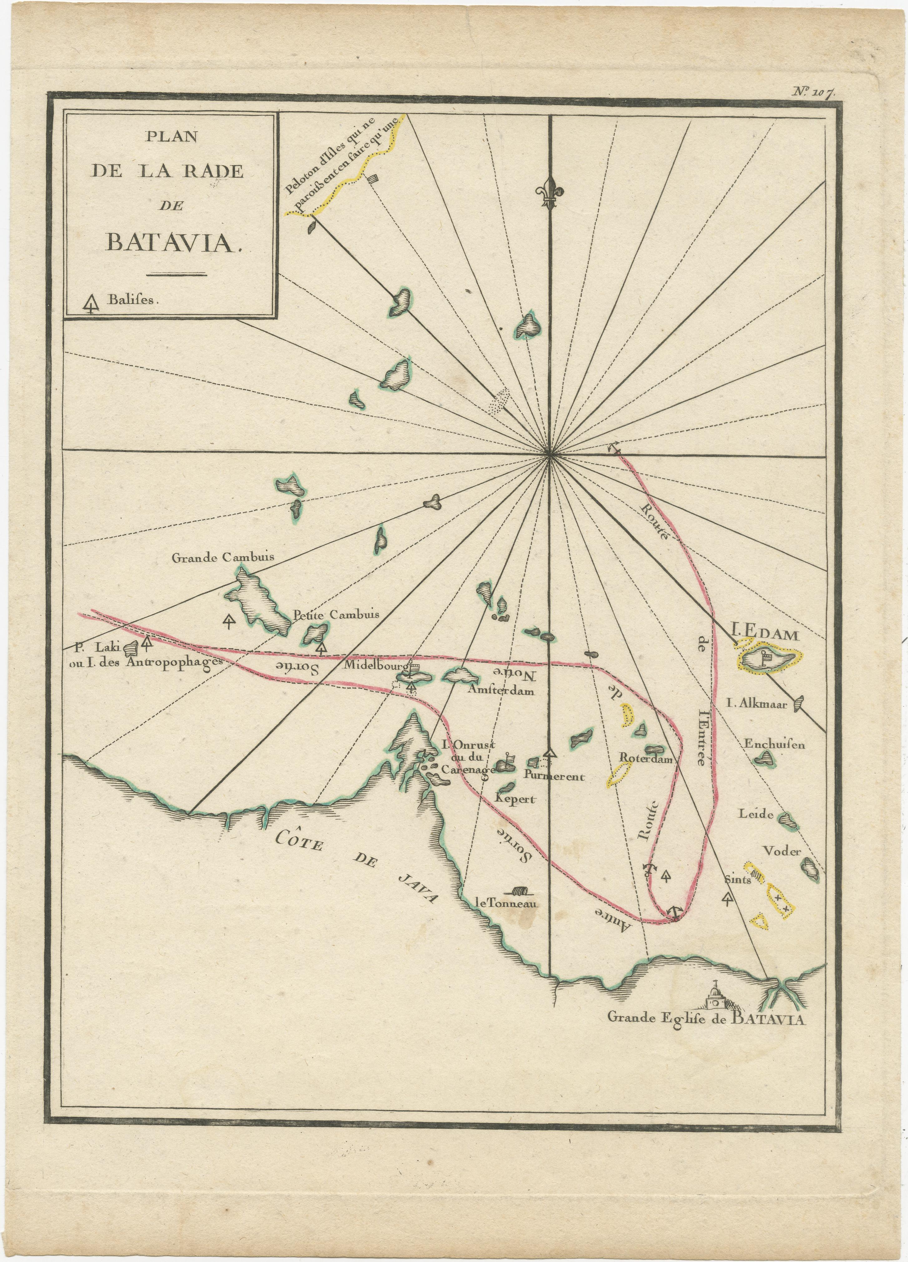 Mapa grabado en color con borde de una sola página desplegada, con el n.º 107 impreso en la esquina superior. Este mismo mapa aparece como lámina 107 en el Atlas Universelle aus dem Jahre 1787 de Philippe de Pretot, pero se trata de una versión