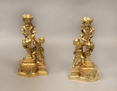 Interesting Pair of Late 19th Century Gilt Bronze Chenets