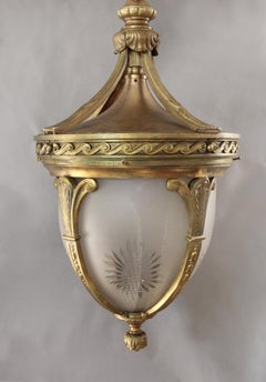 Interesting Pair of Late 19th Century Gilt Bronze Hanging Wall Lanterns