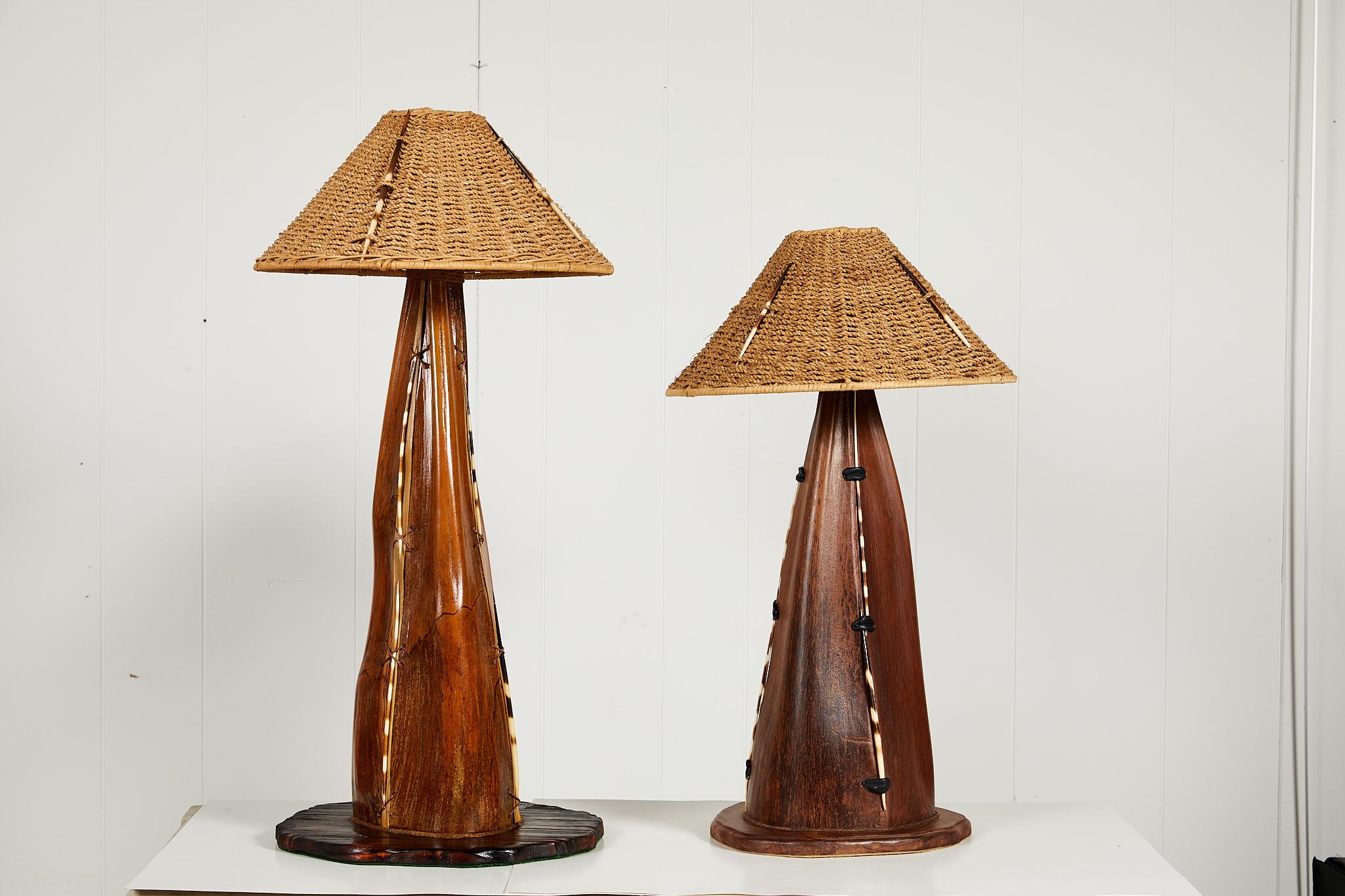 Folk Art Interesting Pair of Midcentury Palm Frond Lamps