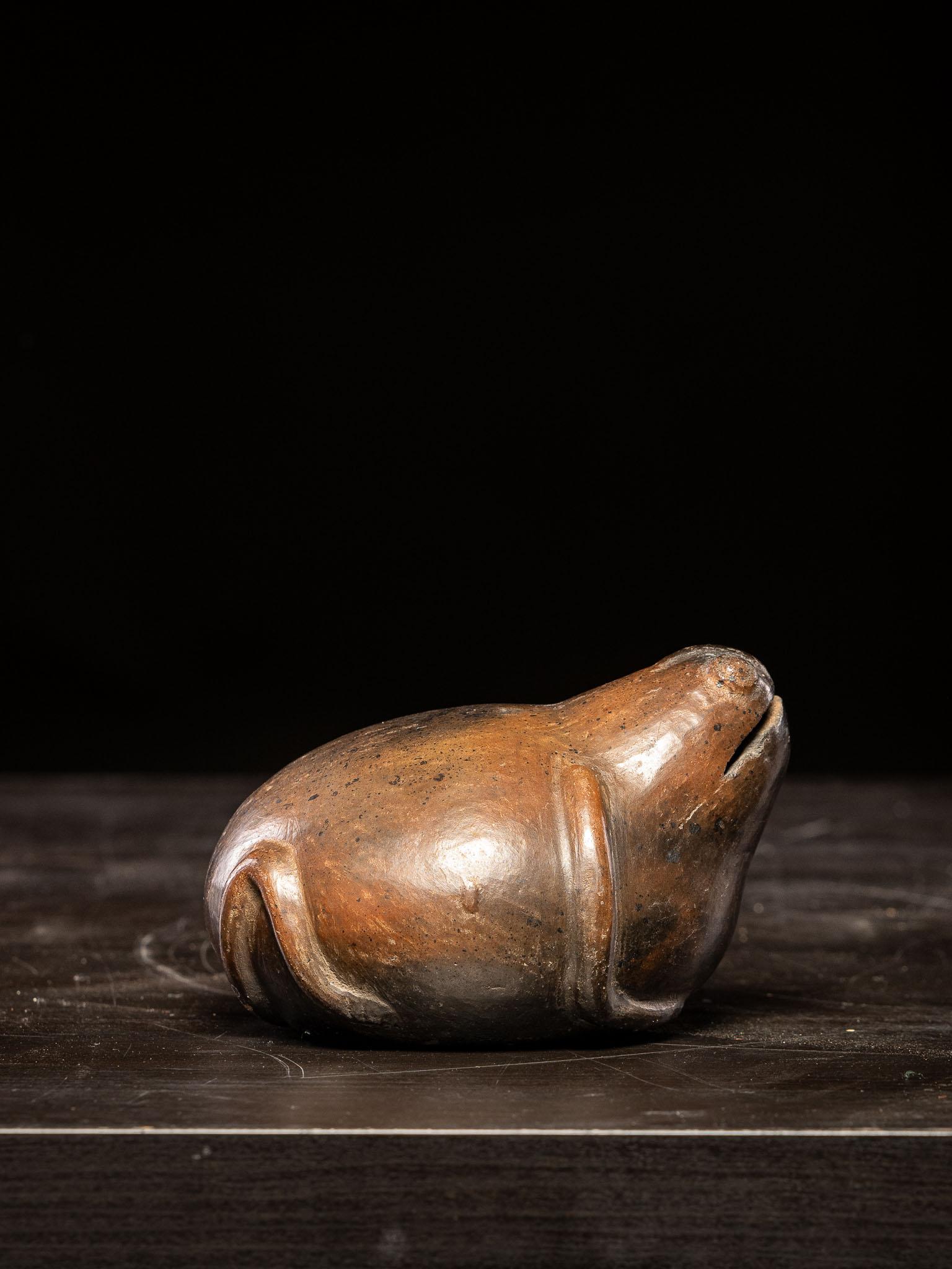 Fatto a mano Interessante rana di terracotta Pre-Columbian trasformata in un salvadanaio in vendita