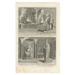 Interessanter, seltener, antiker Druck chinesischer Gottheiten und Idole, 1728