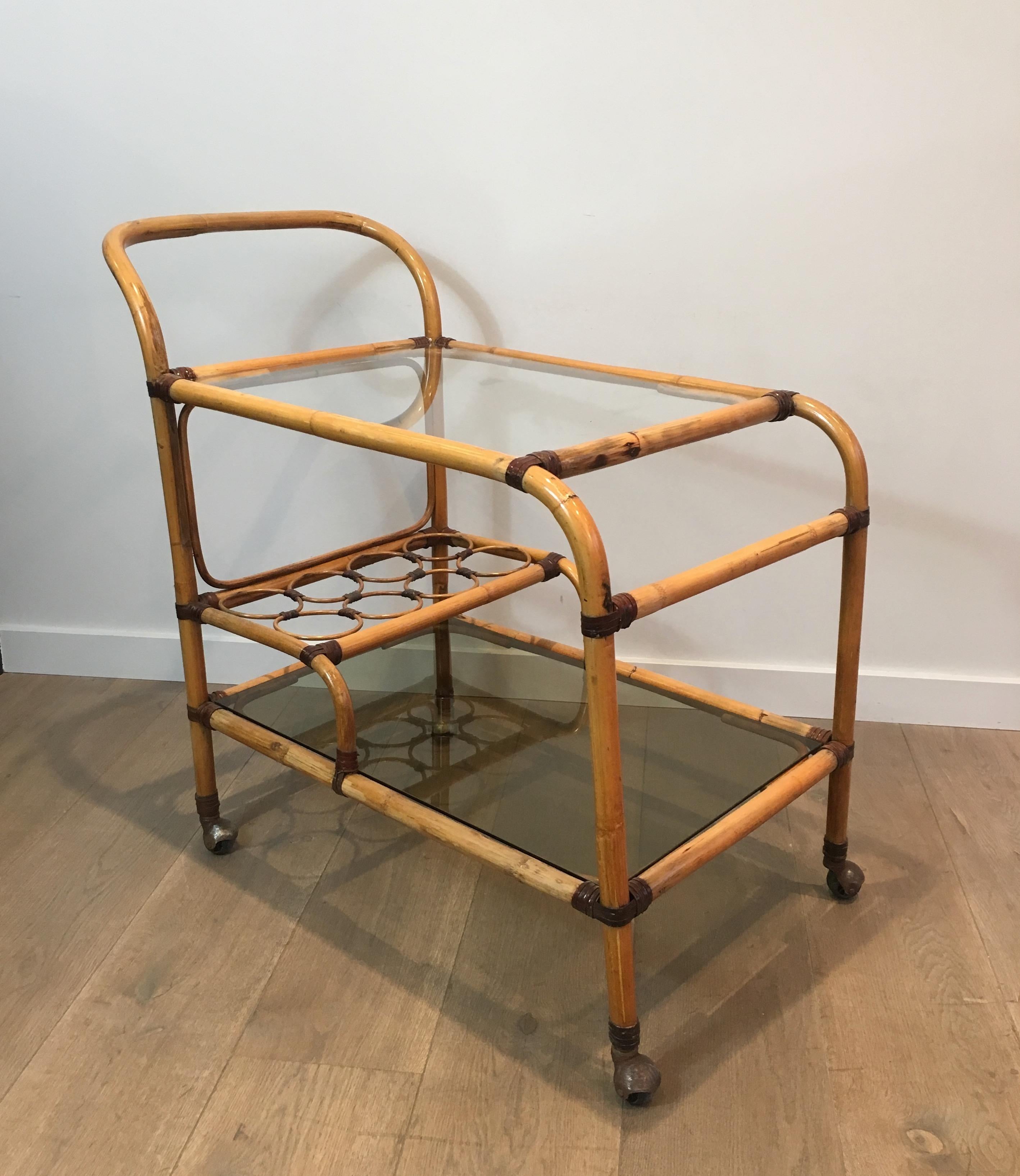Interesting Rattan Drinks Trolley with Leather Links, French, circa 1950 For Sale 5