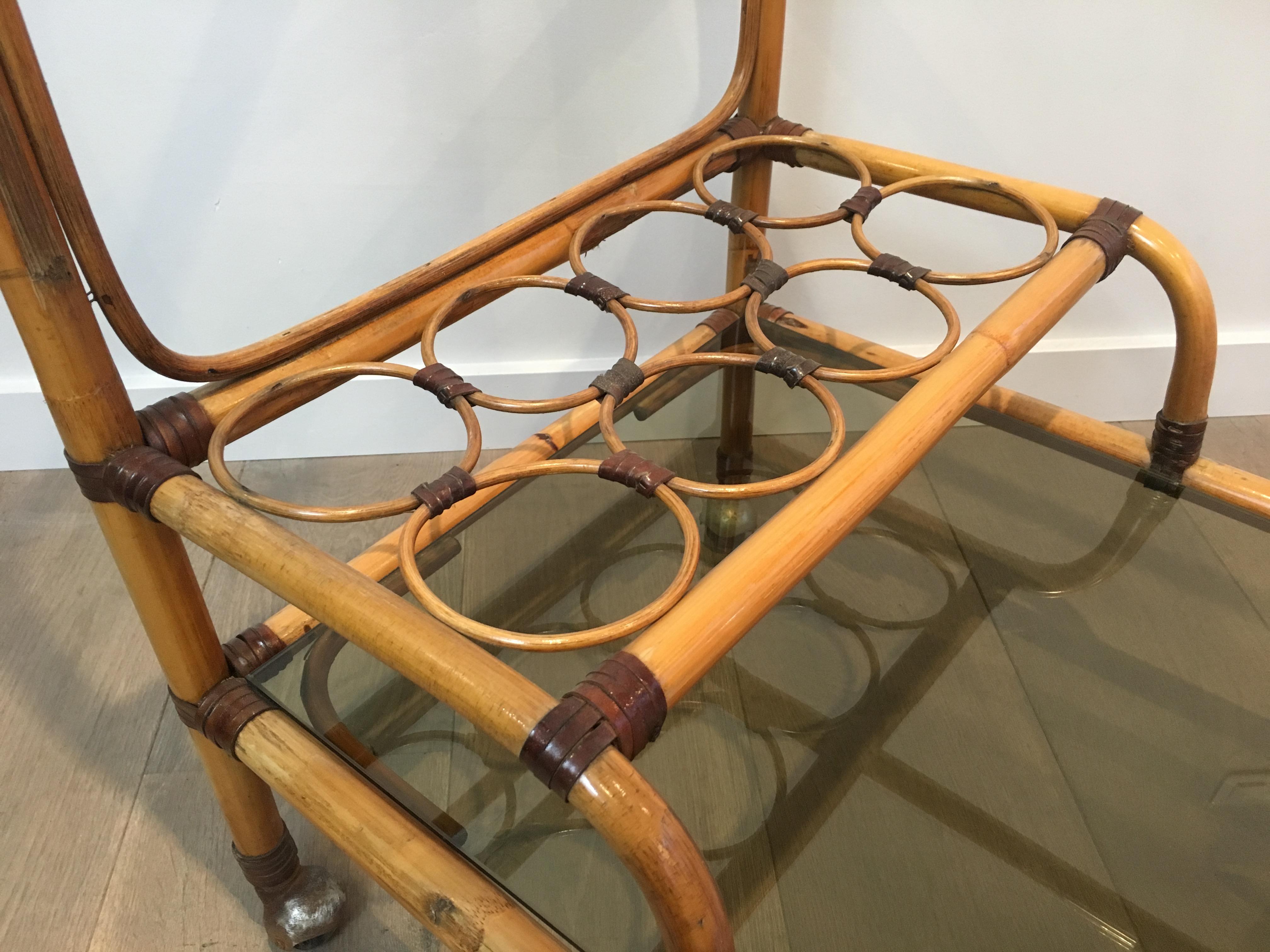 Interesting Rattan Drinks Trolley with Leather Links, French, circa 1950 For Sale 6