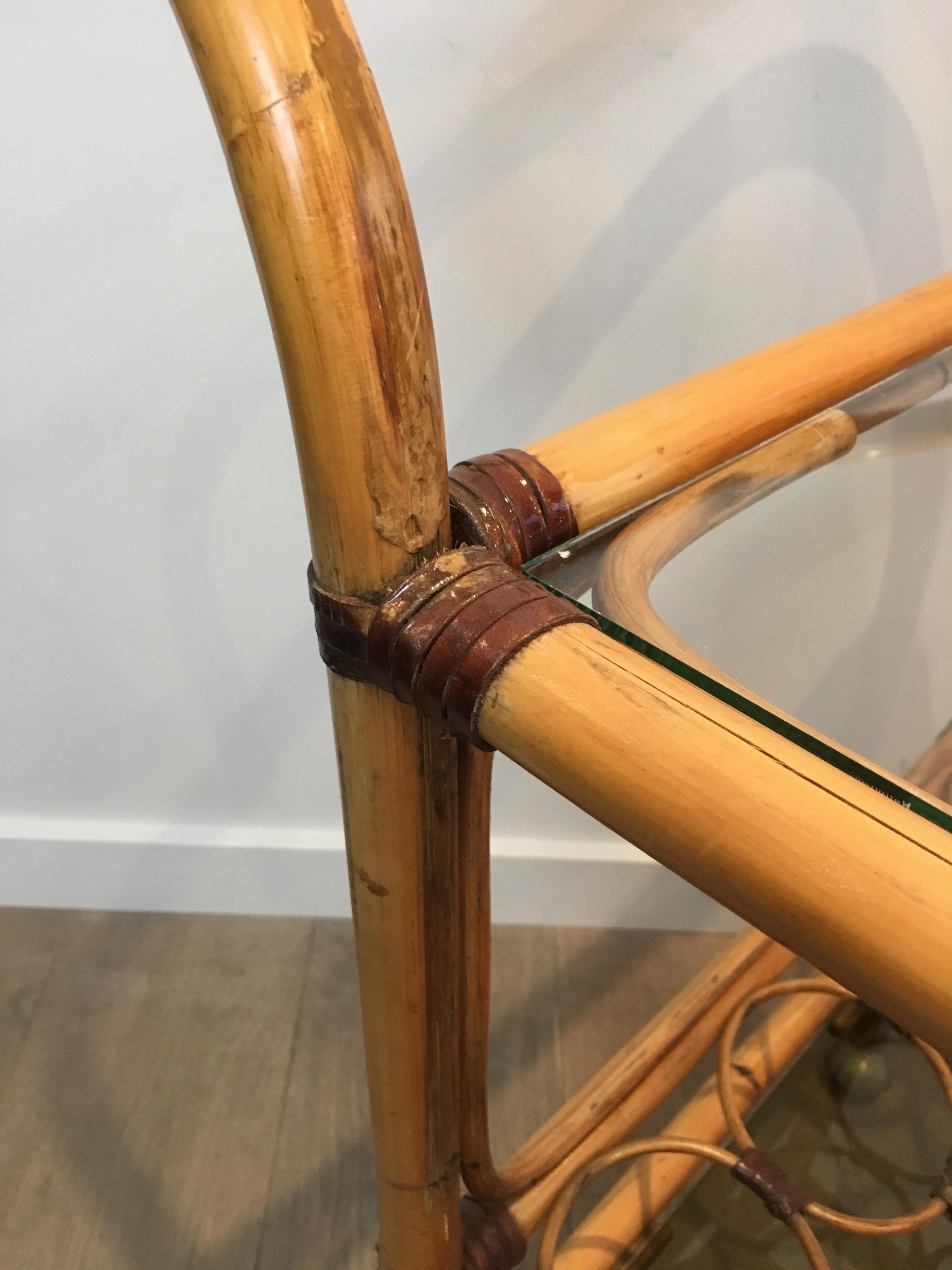 Interesting Rattan Drinks Trolley with Leather Links, French, circa 1950 For Sale 8