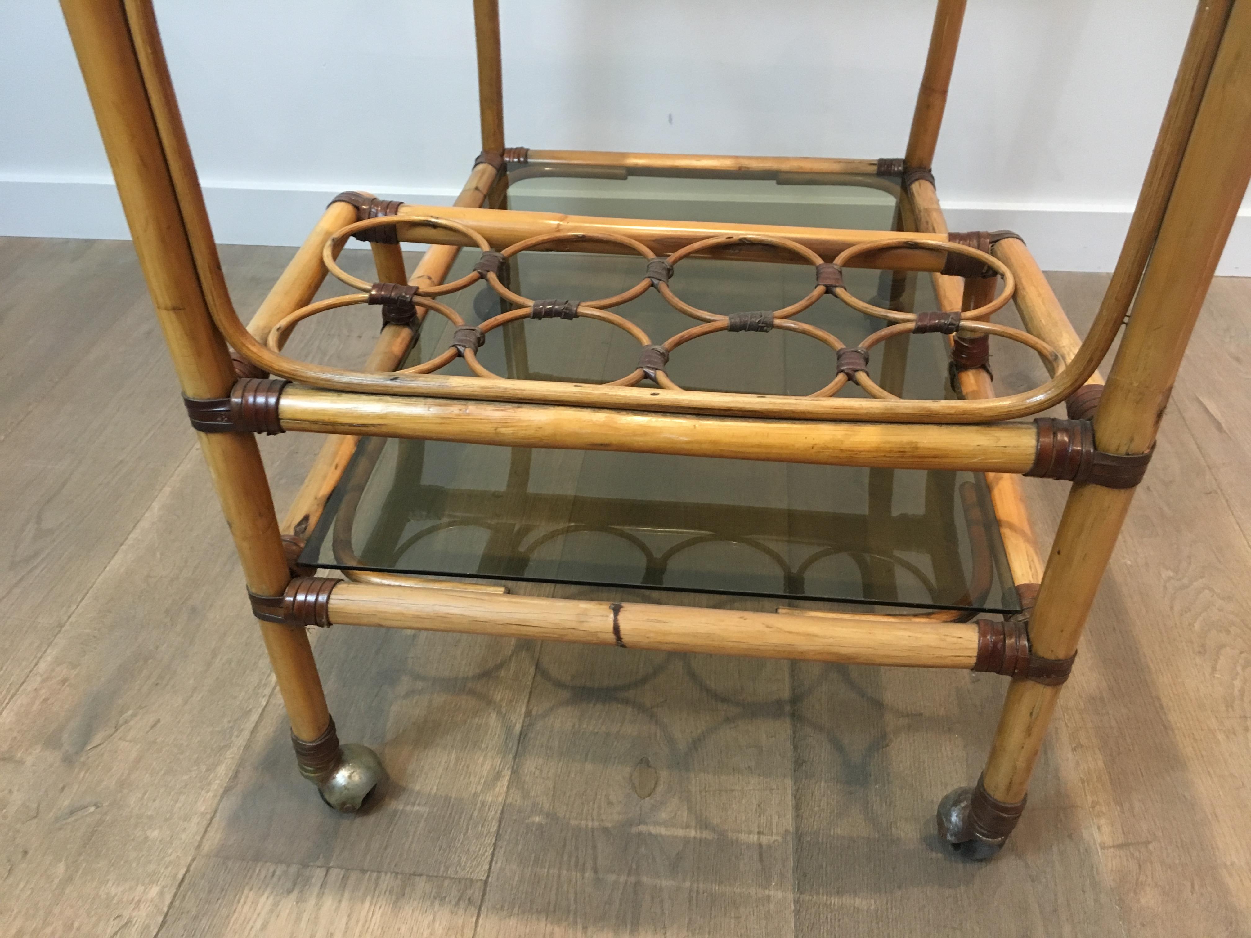 Interesting Rattan Drinks Trolley with Leather Links, French, circa 1950 For Sale 10