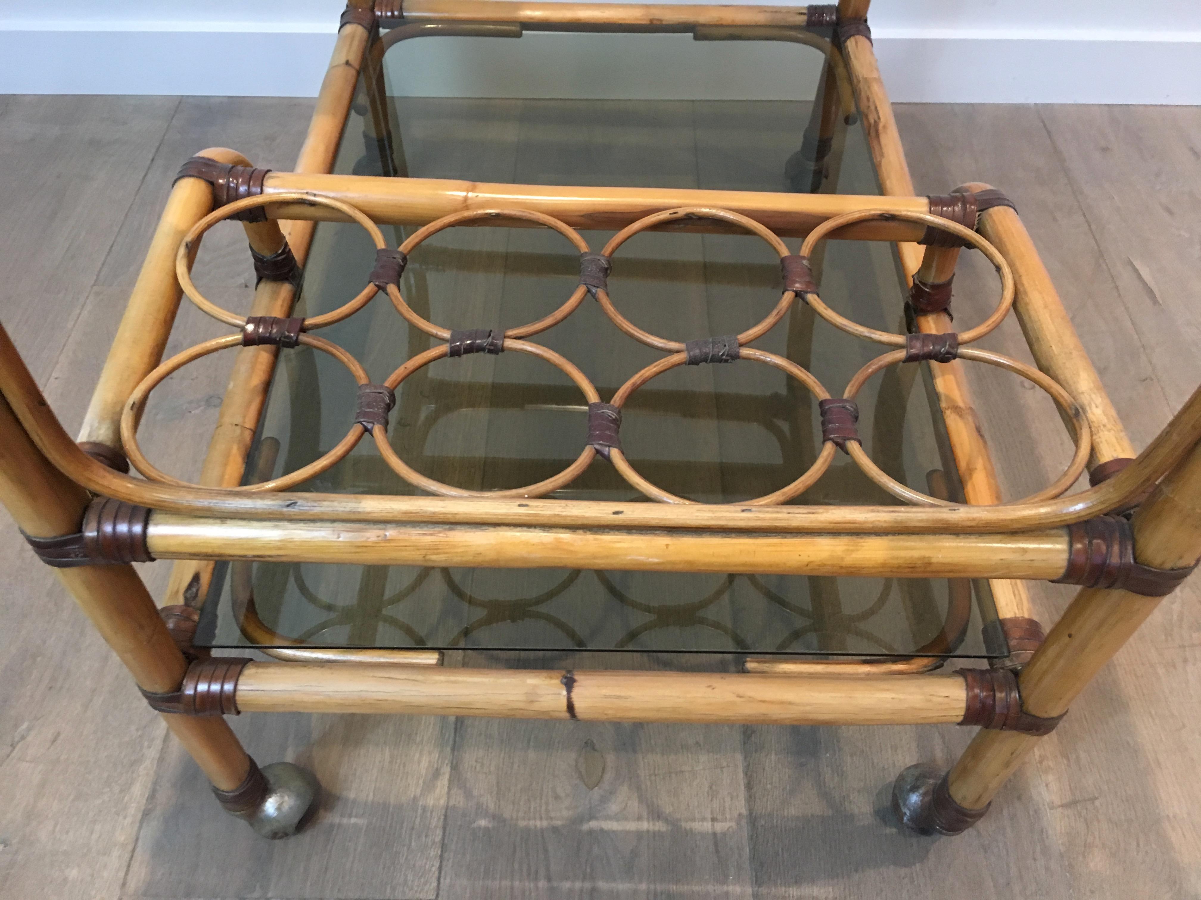 Interesting Rattan Drinks Trolley with Leather Links, French, circa 1950 For Sale 11