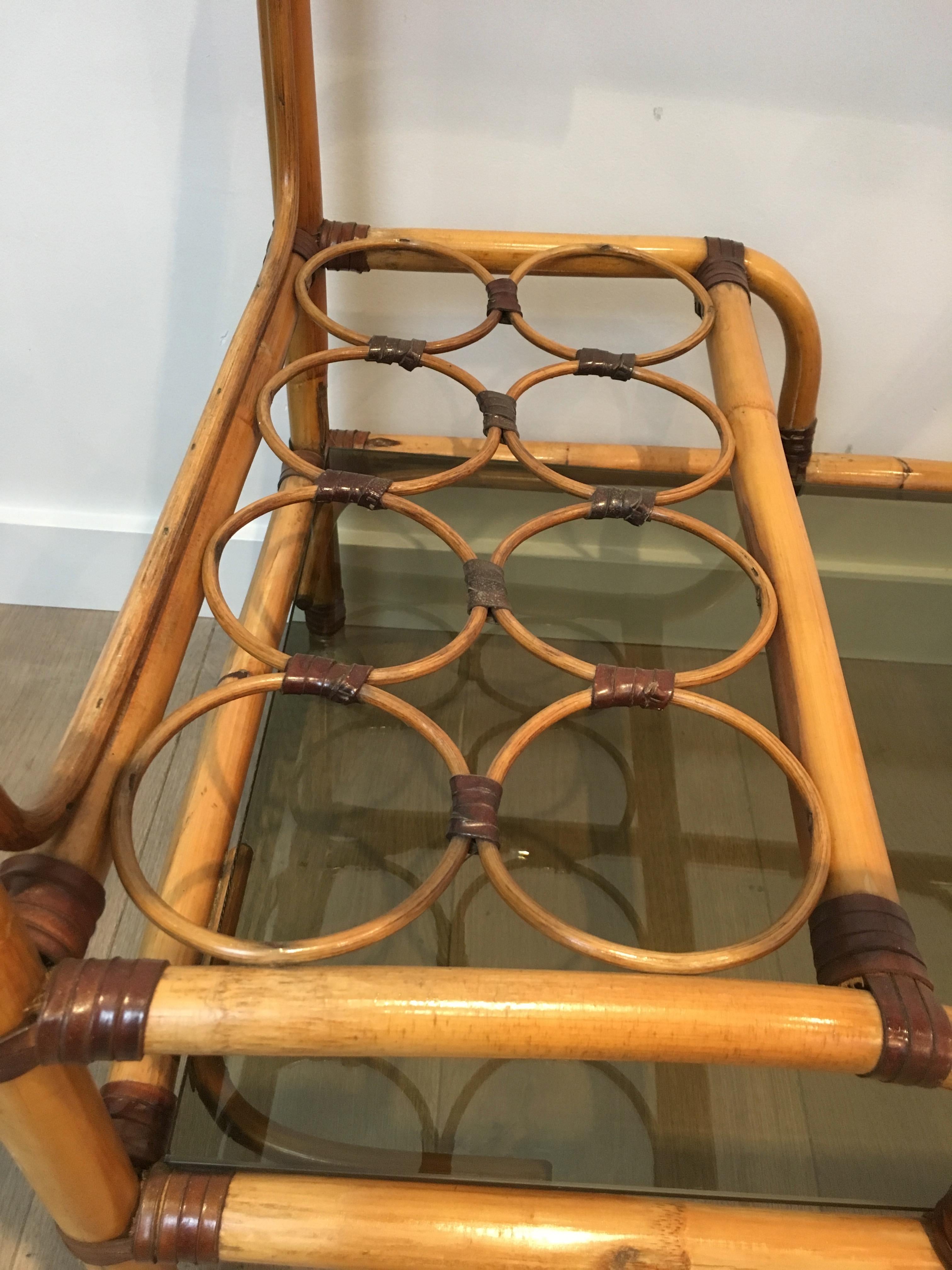 Interesting Rattan Drinks Trolley with Leather Links, French, circa 1950 For Sale 12