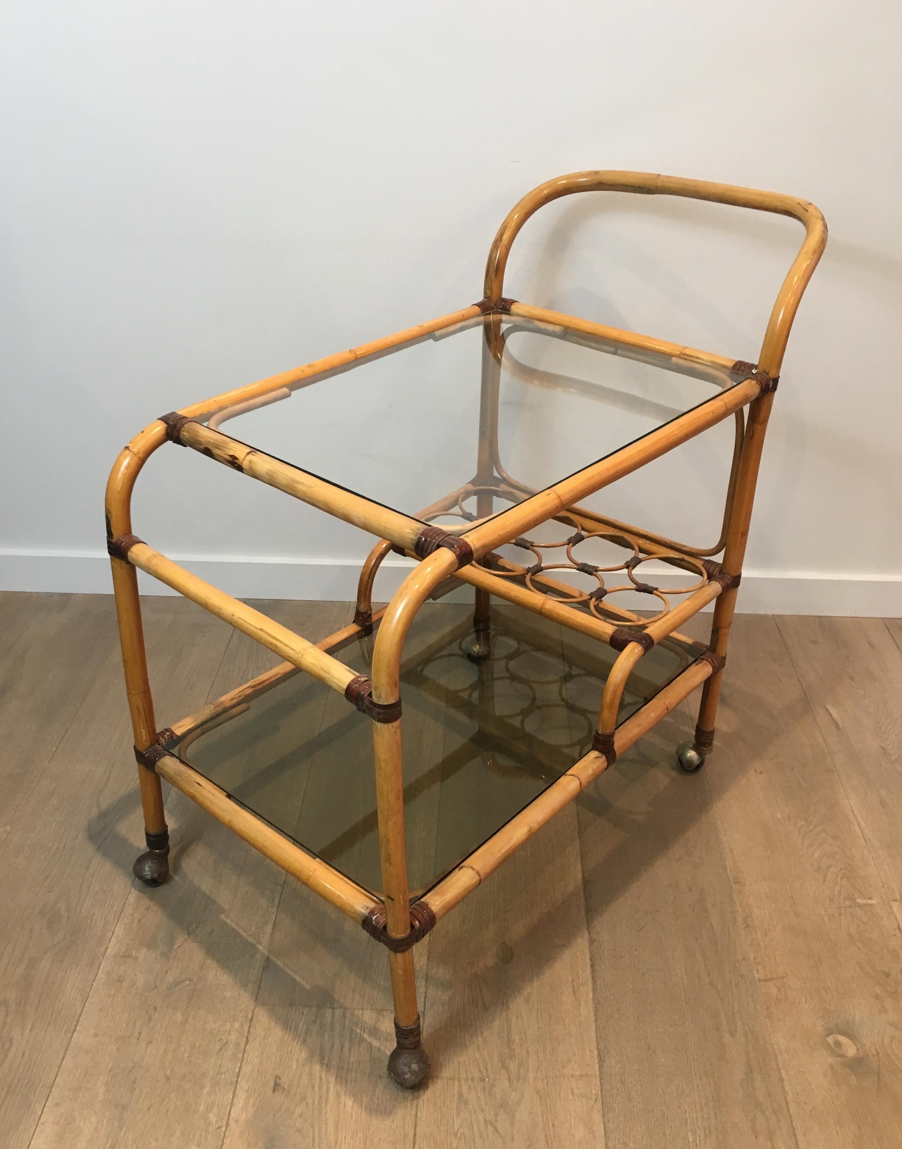 Interesting Rattan Drinks Trolley with Leather Links, French, circa 1950 For Sale 15