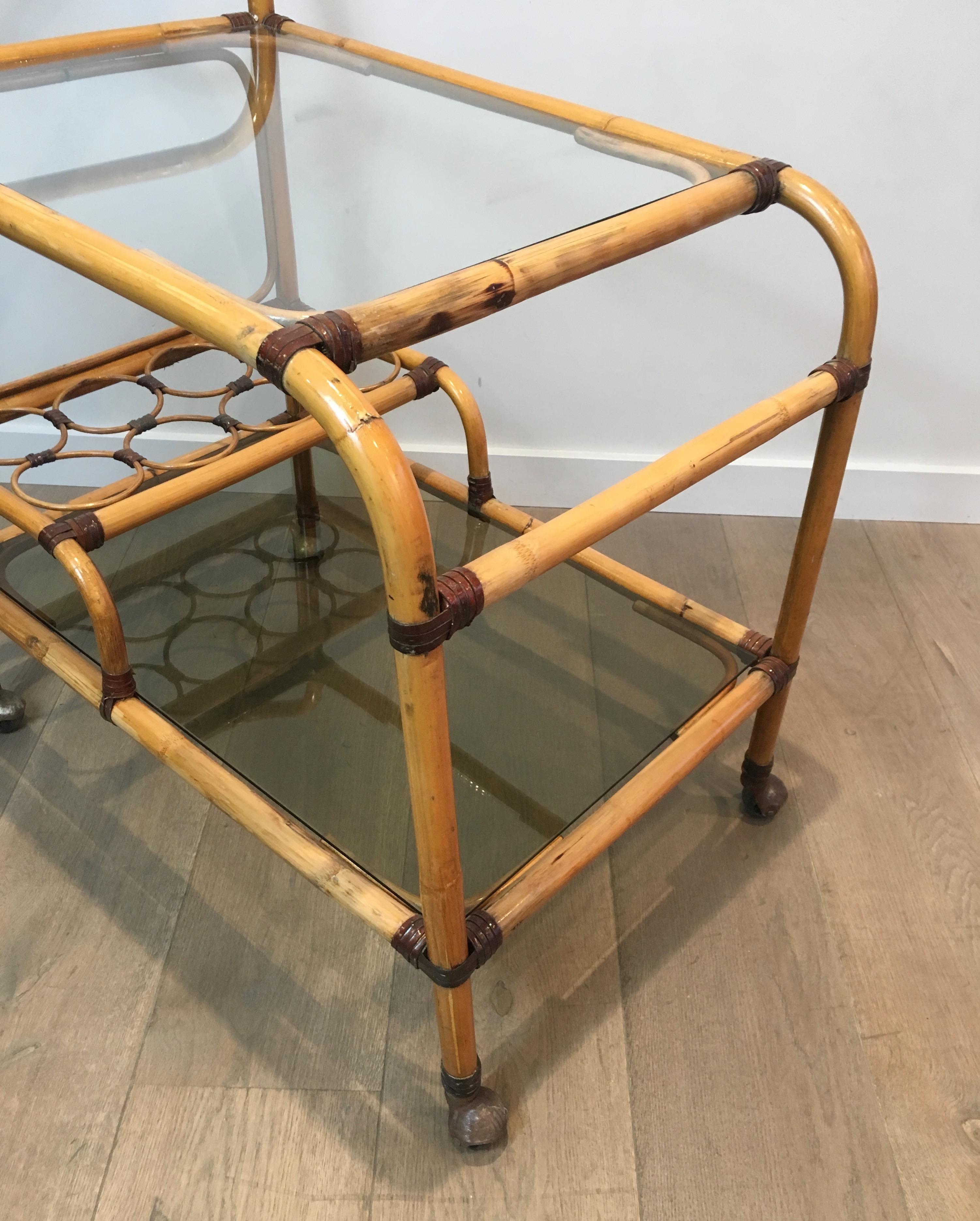 Interesting Rattan Drinks Trolley with Leather Links, French, circa 1950 For Sale 2