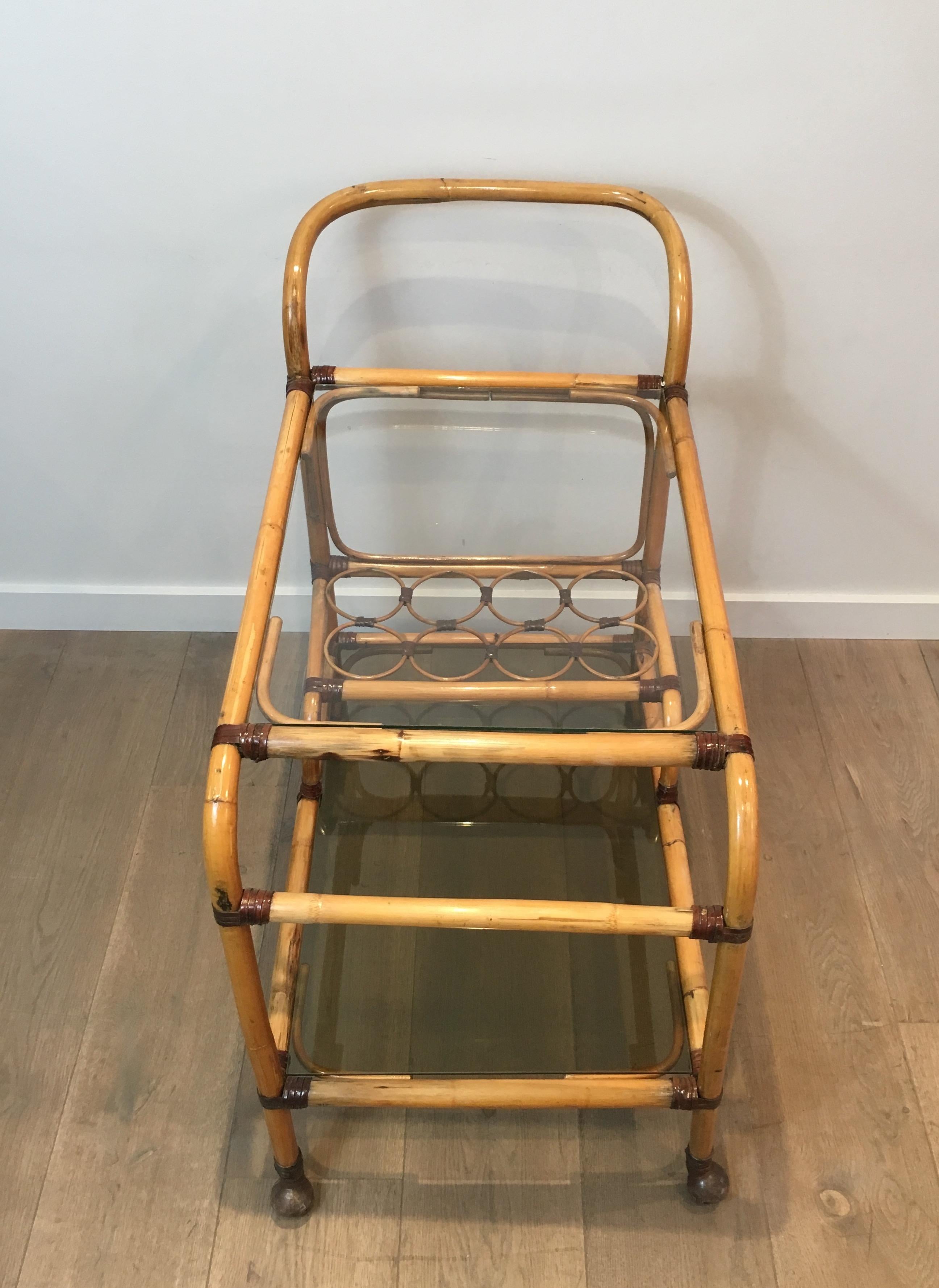 Interesting Rattan Drinks Trolley with Leather Links, French, circa 1950 For Sale 3