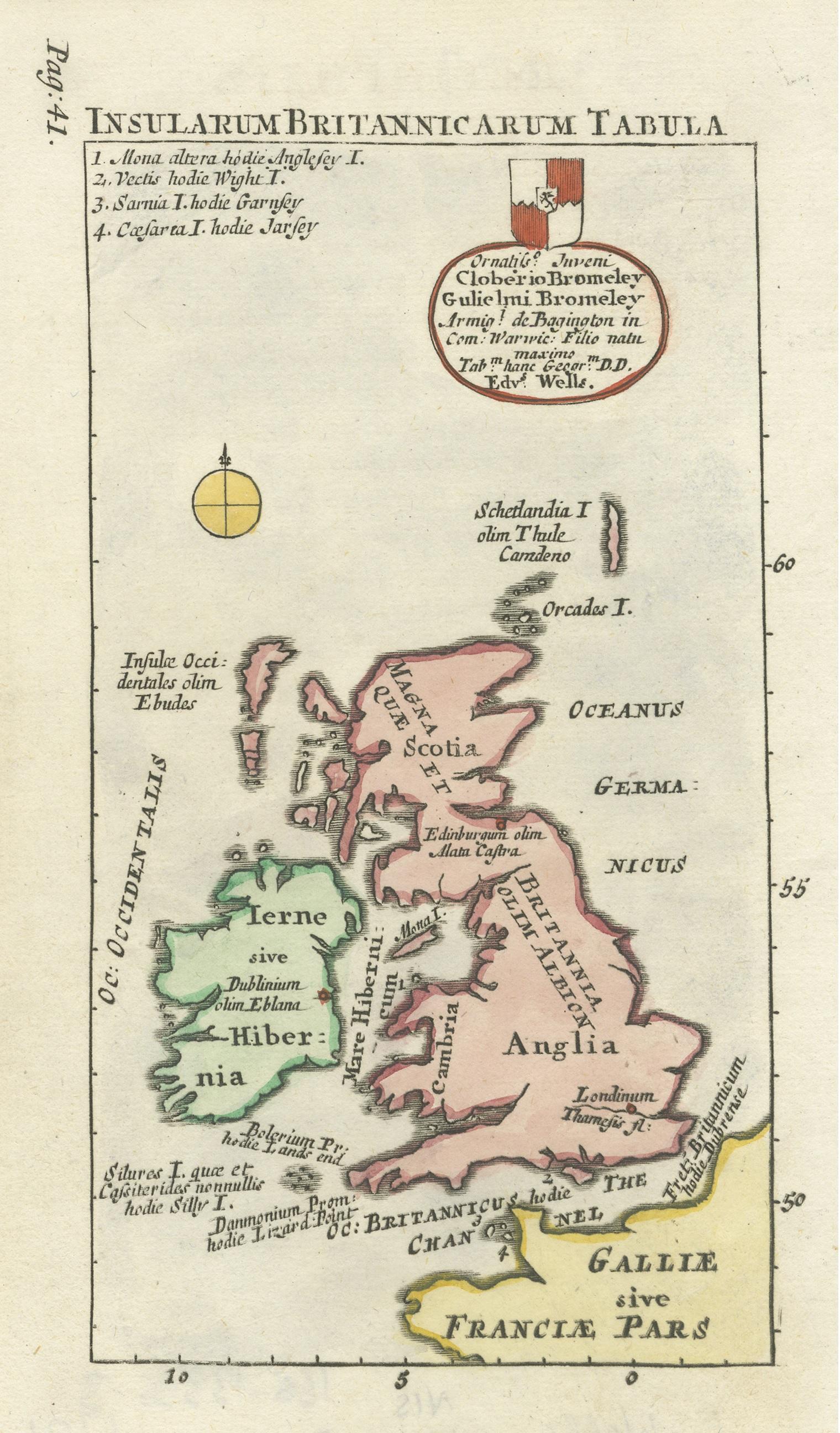 Petite carte intéressante des îles britanniques colorée à la main Bon état - En vente à Langweer, NL