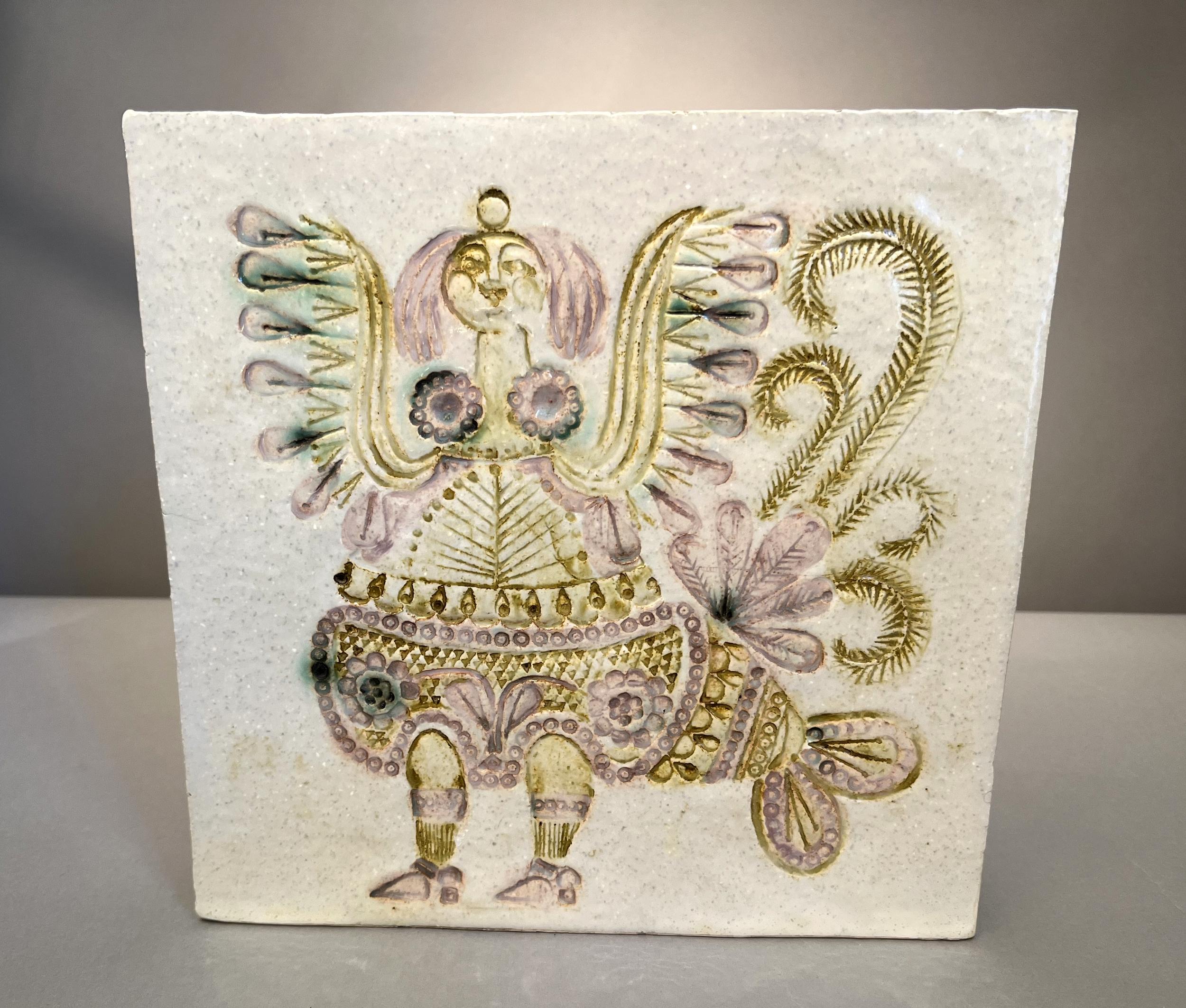 Rare square enameled stoneware vase by Capron in Vallauris, decorated with a winged chimera.
It is stamped « Capron Vallauris France ».