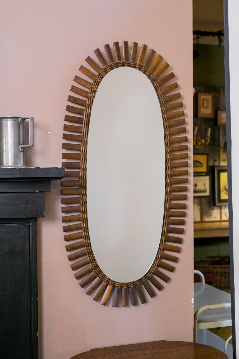 Vintage Oval Rattan Mirror at 1stDibs